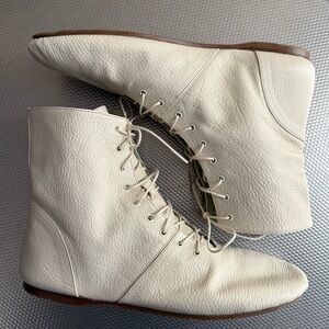 Lanvin cream white leather lace-up boots
